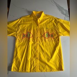 MY NAME IS PANAMA Vintage Yellow Tropical Fish Button Blouse Womens Size Small